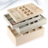 Beige Velvet Jewelry Tray Organizer Storage Box Necklace Ring Earring Holder