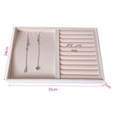 Beige Velvet Jewelry Tray Organizer Storage Box Necklace Ring Earring Holder