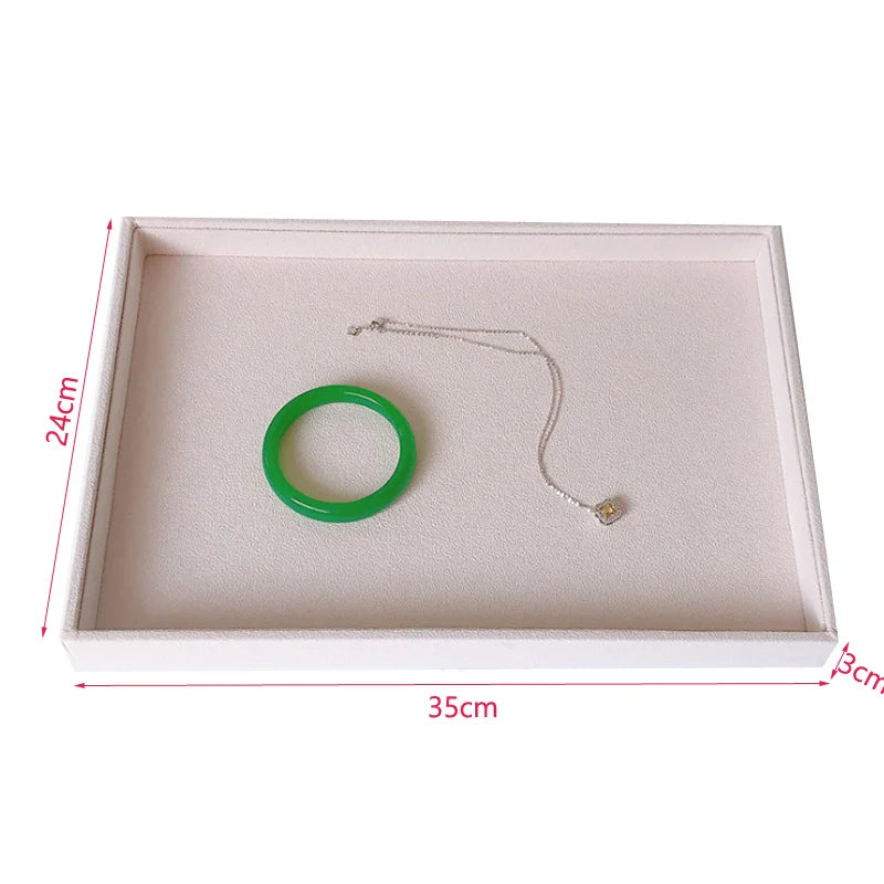Beige Velvet Jewelry Tray Organizer Storage Box Necklace Ring Earring Holder
