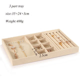 Beige Velvet Jewelry Tray Organizer Storage Box Necklace Ring Earring Holder