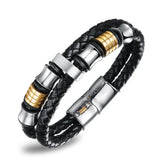 Double Layer Leather Bracelet Men Bangle Stainless Steel Men Jewelry