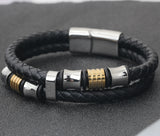 Double Layer Leather Bracelet Men Bangle Stainless Steel Men Jewelry