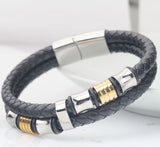 Double Layer Leather Bracelet Men Bangle Stainless Steel Men Jewelry
