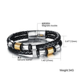 Double Layer Leather Bracelet Men Bangle Stainless Steel Men Jewelry