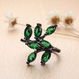 Green Spring Leaves CZ Zircon Wedding Party Ring for Women