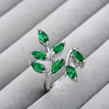 Green Spring Leaves CZ Zircon Wedding Party Ring for Women