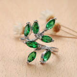 Green Spring Leaves CZ Zircon Wedding Party Ring for Women