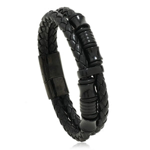 Men's Leather Double Braided Bracelet