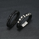 Men's Leather Double Braided Bracelet