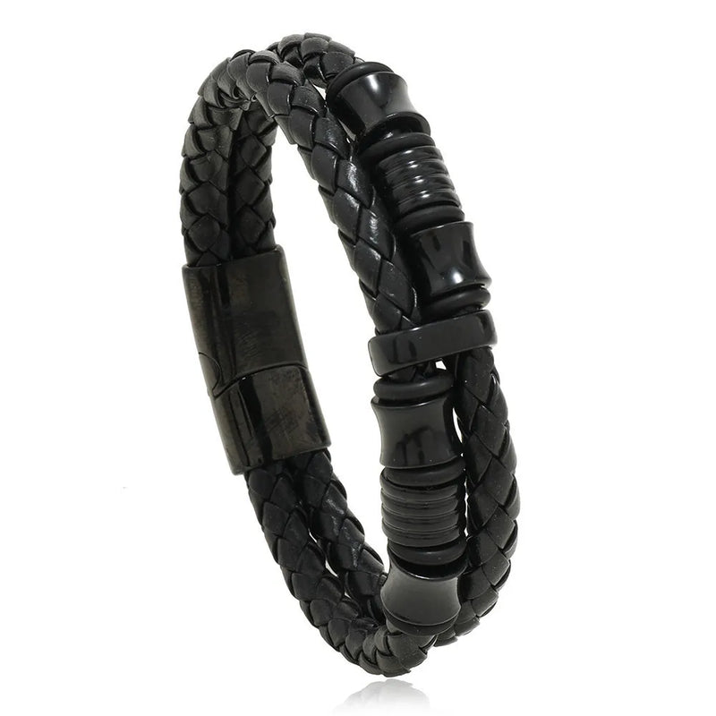 Men's Leather Double Braided Bracelet