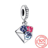 S925 Silver Pansy Envelope Charm Butterfly Pendant