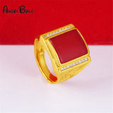 24k Hot Brass Gemstone Ring for Men Size Adjustable