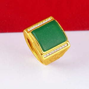 24k Hot Brass Gemstone Ring for Men Size Adjustable
