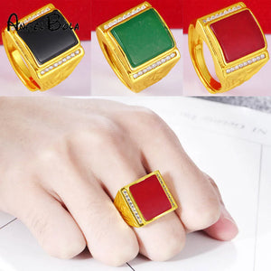 24k Hot Brass Gemstone Ring for Men Size Adjustable