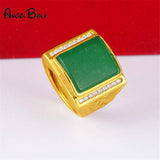 24k Hot Brass Gemstone Ring for Men Size Adjustable