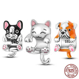 Hot Bulldog Dog Charm Doggy Beads for Bracelet Bangle DIY Animal Jewelry
