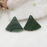 Carved African Jade Feather Earring Beads, Semiprecious Jewelry 28x23x4mm