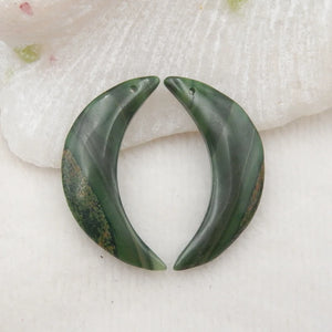 Carved African Jade Moon Earring Beads 32x9x3mm