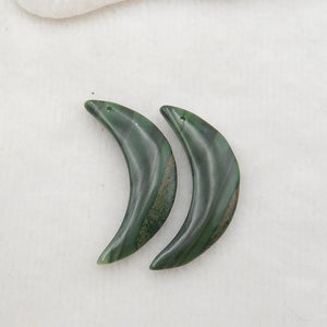 Carved African Jade Moon Earring Beads 32x9x3mm