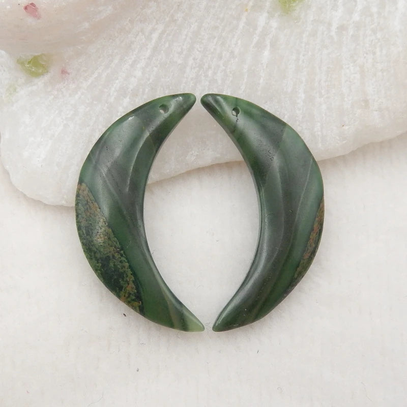 Carved African Jade Moon Earring Beads 32x9x3mm