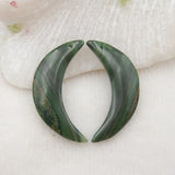 Carved African Jade Moon Earring Beads 32x9x3mm