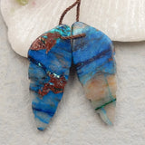 Carved Chrysocolla Leaf Gemstone Earrings Bead 34x14x5mm