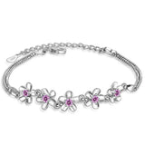 Sterling Silver CZ Purple Crystal Charm Bracelet for Women