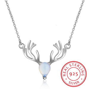 925 Silver Moonstone Elk Deer Necklace For Women