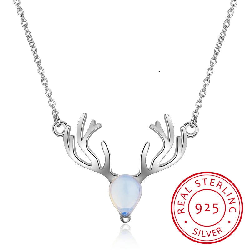 925 Silver Moonstone Elk Deer Necklace For Women