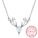 925 Silver Moonstone Elk Deer Necklace For Women