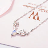 925 Silver Moonstone Elk Deer Necklace For Women