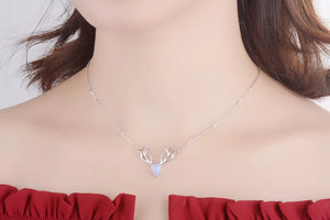 925 Silver Moonstone Elk Deer Necklace For Women