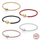 925Sterling Silver Leather Rose Buckle Bracelet for Women
