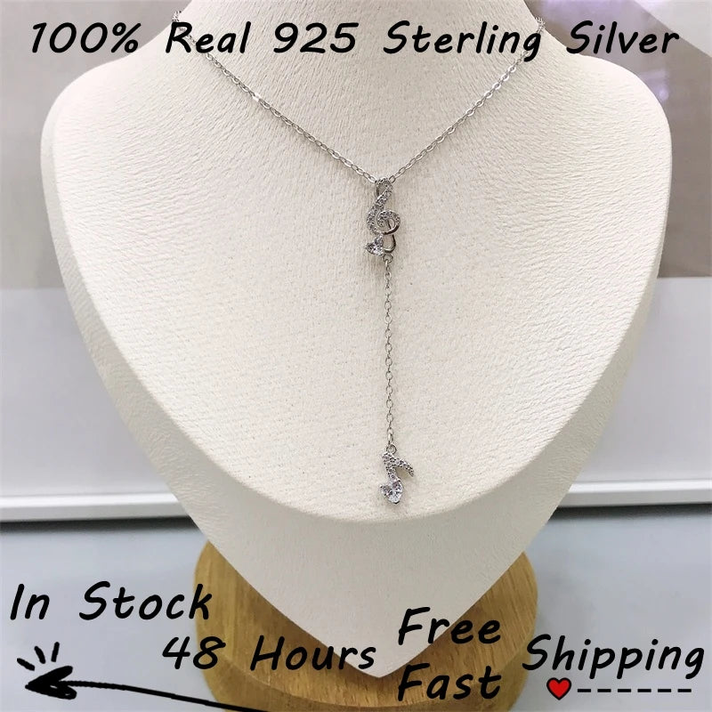 Silver Platinum Plated Music Note Zircon Pendant, S925 Jewelry