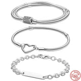925 Sterling Silver Heart Bracelet with Double Layer Love Jewelry Gift
