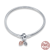 925 Silver Charms Heart Round Bracelet Snake Chain Pendant Beads Women Jewelry