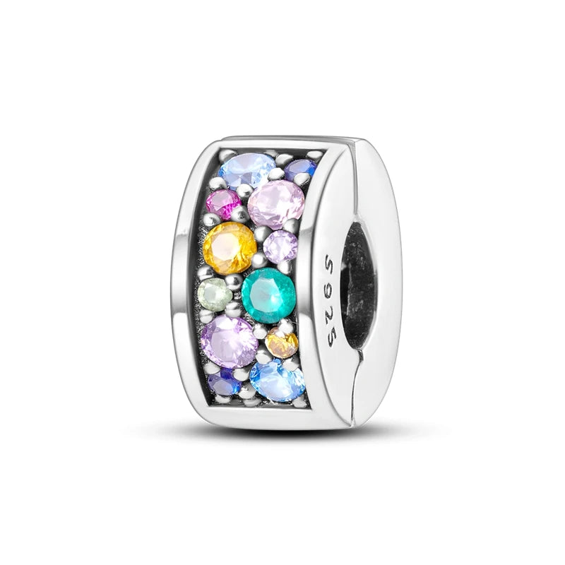 Colorful Cubic Zirconia Spacer Clip Charm for DIY Jewelry