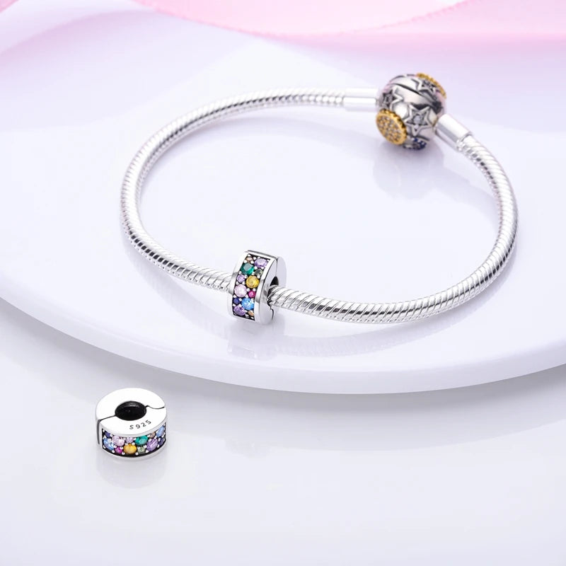 Colorful Cubic Zirconia Spacer Clip Charm for DIY Jewelry