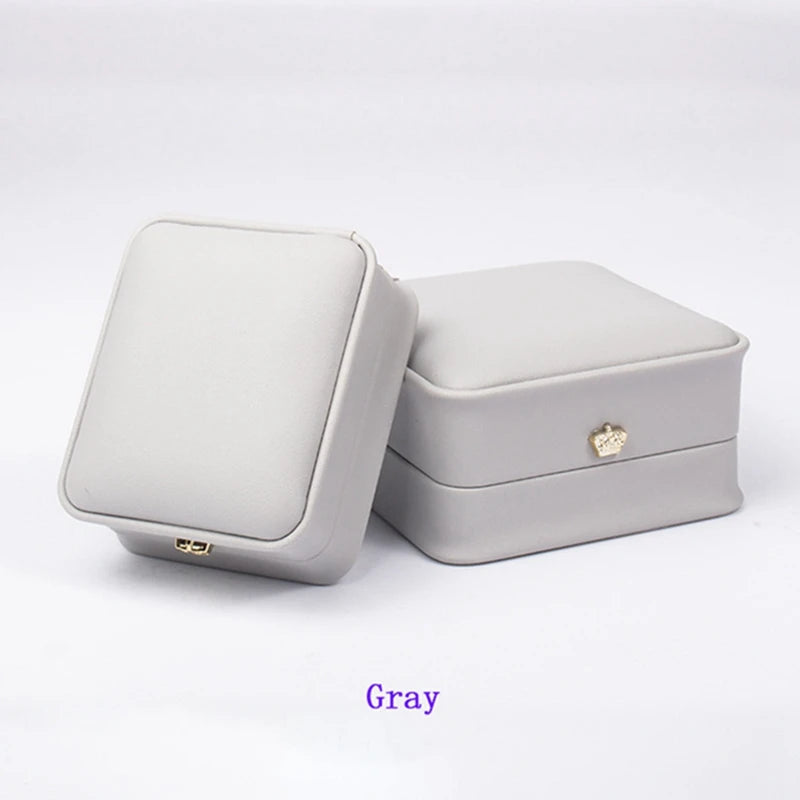 Crown Mark Leather Jewelry Storage Organizer Case for Wedding Propose