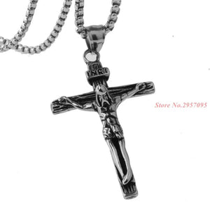 Hot Crucifix Jesus Pendant & Necklace Stainless Steel Men Chain