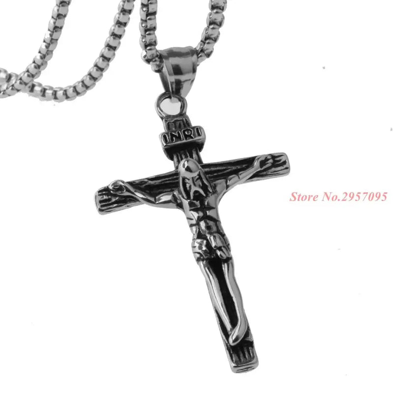 Hot Crucifix Jesus Pendant & Necklace Stainless Steel Men Chain