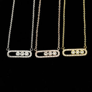 Crystal Bead Pendant Necklace 925 Silver Rose 3 Dot On Oval Necklace