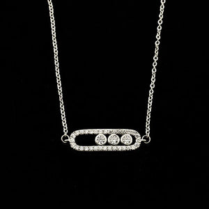 Crystal Bead Pendant Necklace 925 Silver Rose 3 Dot On Oval Necklace