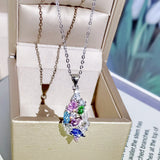 Crystal Stone Pendant Necklace Multicolor Zirconia Clavicle Chain