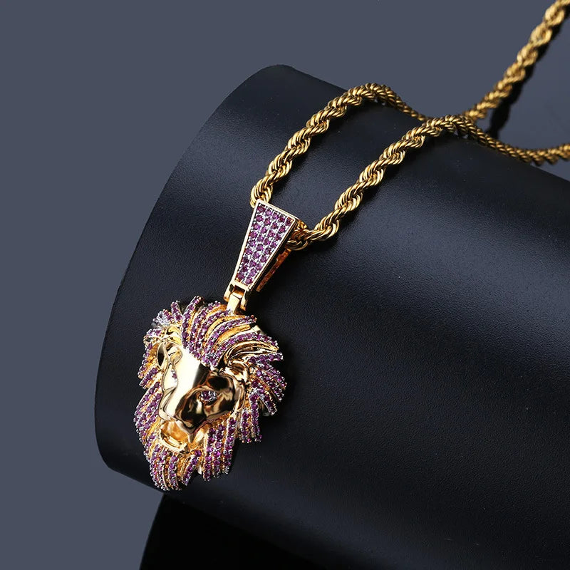 CZ Plated Copper Lion Head Pendant Necklace