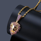 CZ Plated Copper Lion Head Pendant Necklace