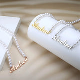 Personalized Name Necklace with Pearl Pendant