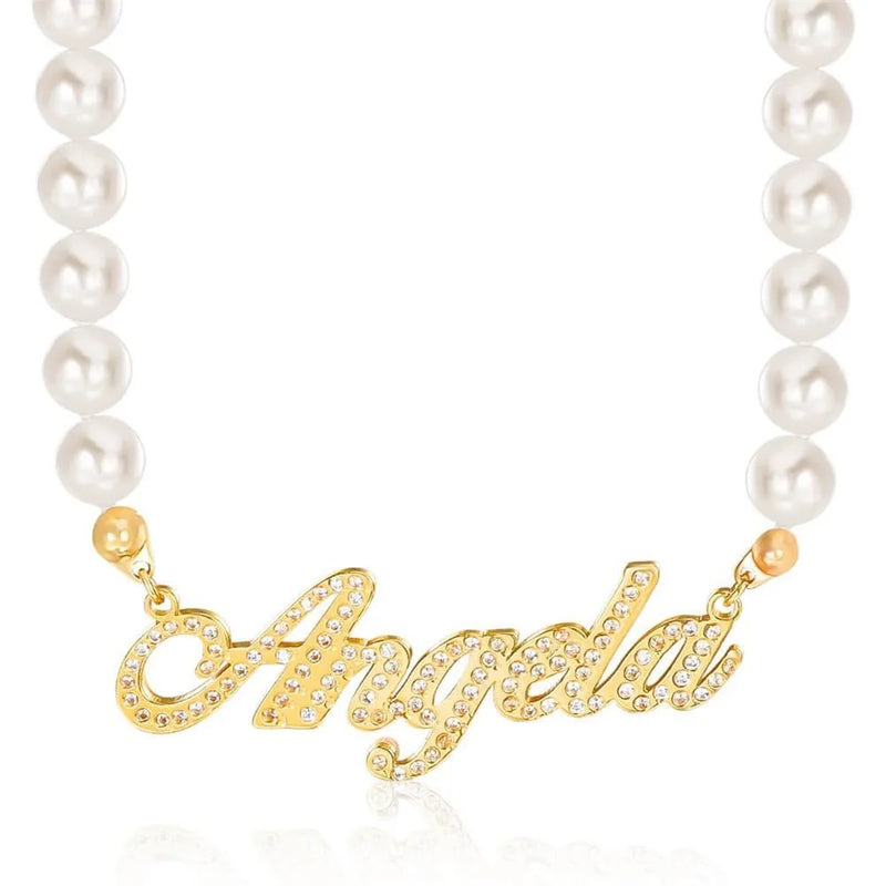 Personalized Name Necklace with Pearl Pendant