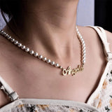 Personalized Name Necklace with Pearl Pendant