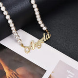 Personalized Name Necklace with Pearl Pendant